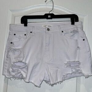 L Almost Famous White Distressed Jean Shorts High Waisted Size 13